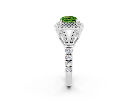 White gold Cushion Cut Peridot Pavé Split Shank Double Halo Engagement Ring_2