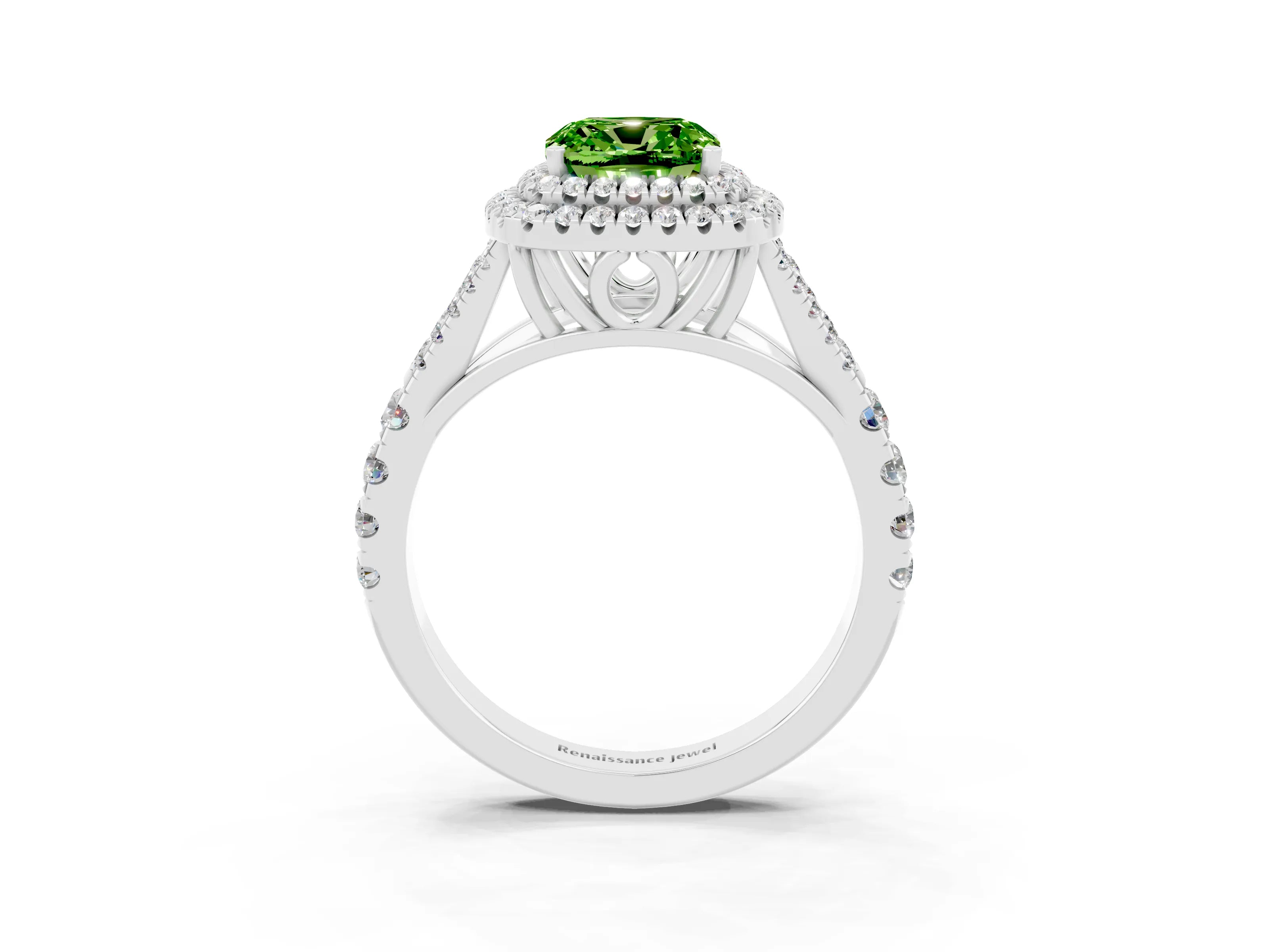 White gold Cushion Cut Peridot Pavé Split Shank Double Halo Engagement Ring_3