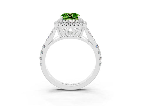 White gold Cushion Cut Peridot Pavé Split Shank Double Halo Engagement Ring_3