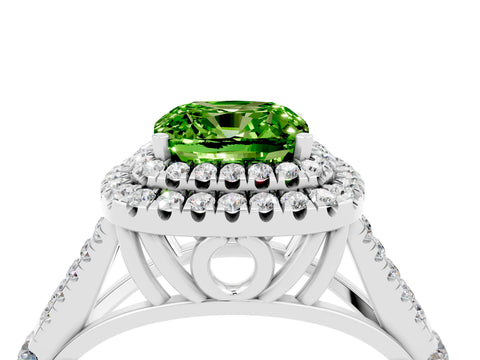 White gold Cushion Cut Peridot Pavé Split Shank Double Halo Engagement Ring_4