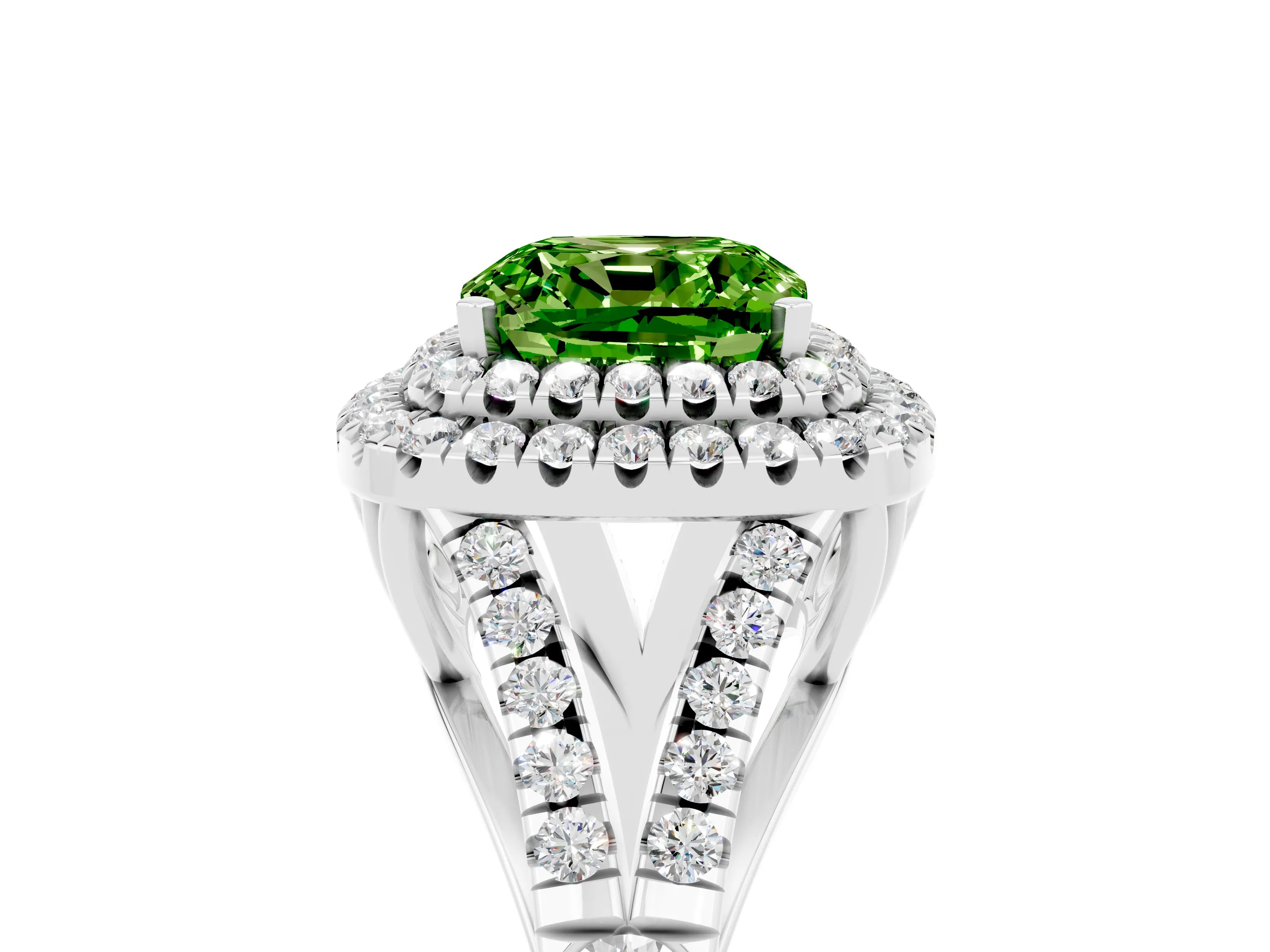 White gold Cushion Cut Peridot Pavé Split Shank Double Halo Engagement Ring_5