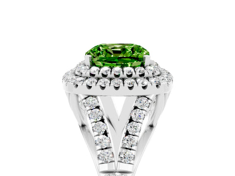 White gold Cushion Cut Peridot Pavé Split Shank Double Halo Engagement Ring_5