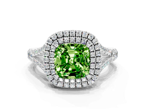 White gold Cushion Cut Peridot Pavé Split Shank Double Halo Engagement Ring