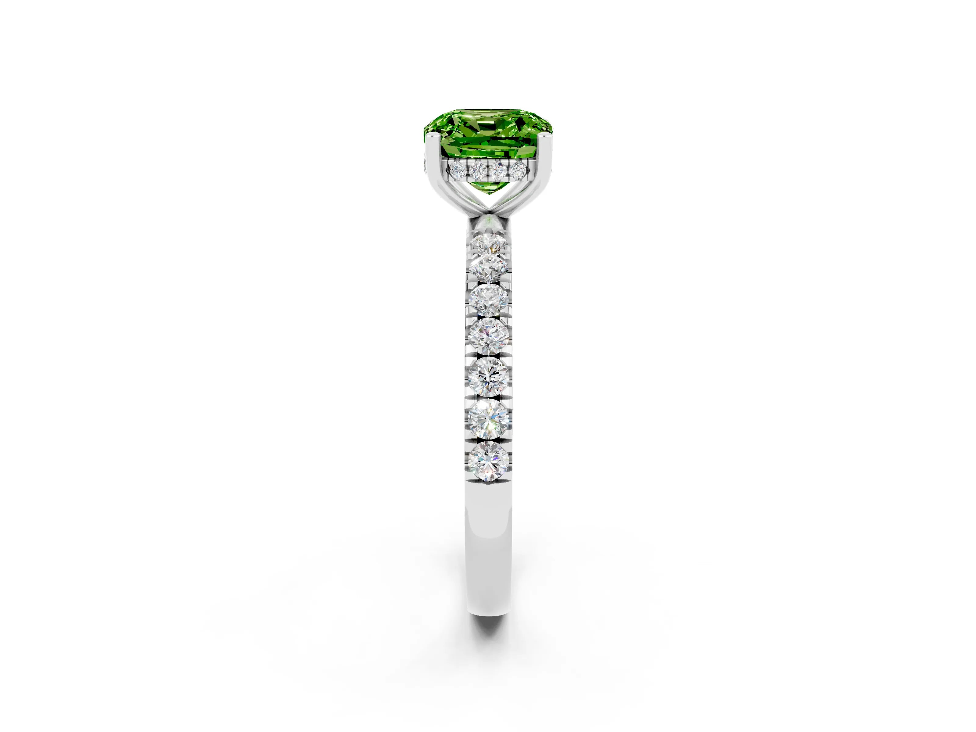 White gold Cushion Cut Peridot Pave Band Solitaire Ring with Four-Prong Setting_26