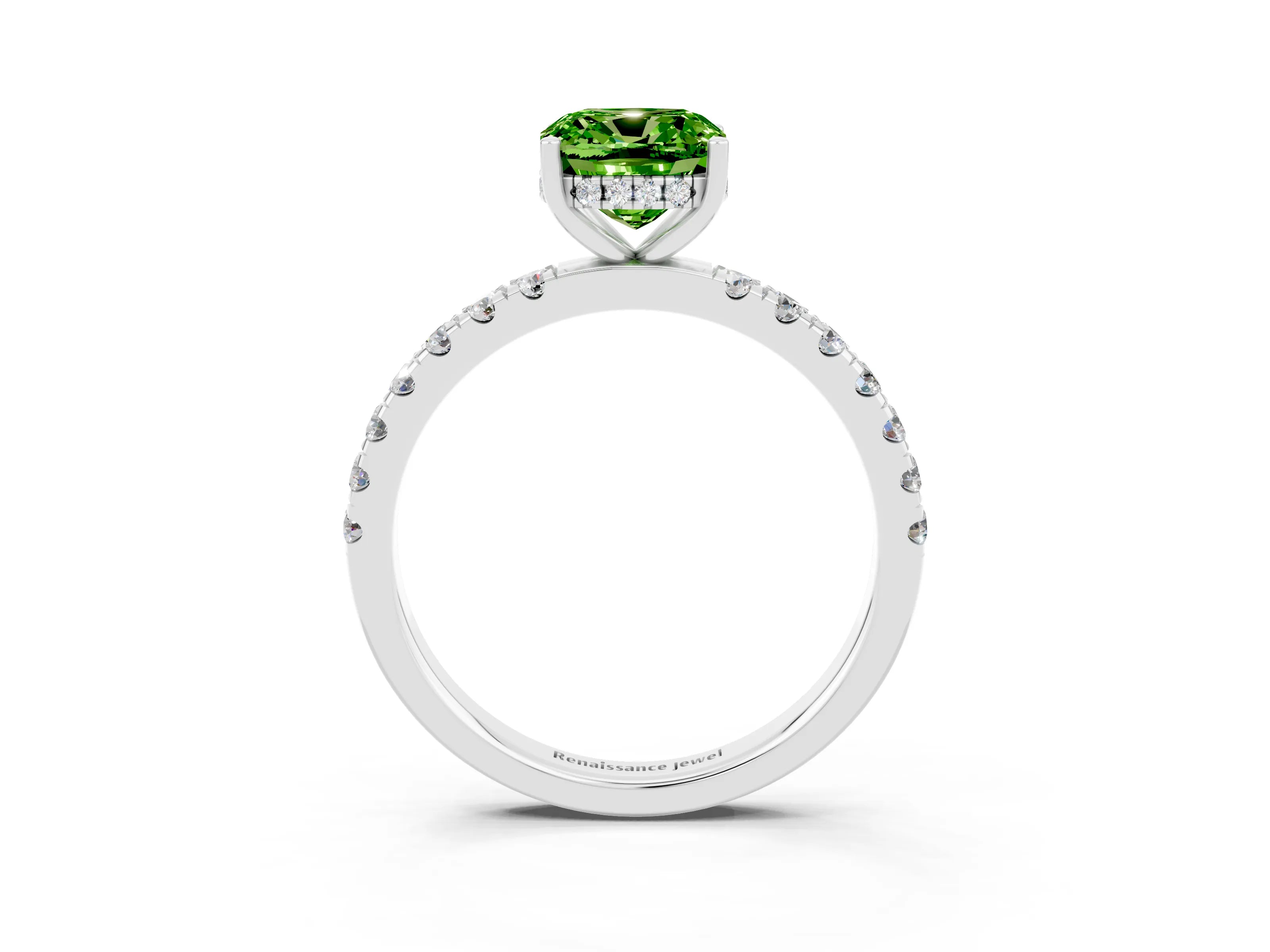 White gold Cushion Cut Peridot Pave Band Solitaire Ring with Four-Prong Setting_27