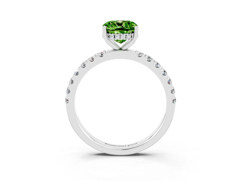 White gold Cushion Cut Peridot Pave Band Solitaire Ring with Four-Prong Setting_27