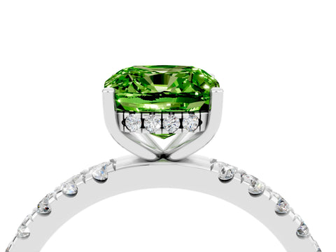 White gold Cushion Cut Peridot Pave Band Solitaire Ring with Four-Prong Setting_28