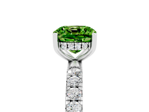 White gold Cushion Cut Peridot Pave Band Solitaire Ring with Four-Prong Setting_29