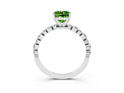 White gold Cushion Cut Peridot Prong Set Engagement Ring with Pavé Band_3