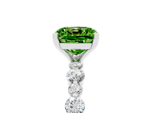 White gold Cushion Cut Peridot Prong Set Engagement Ring with Pavé Band_5