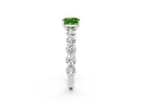 White gold Cushion Cut Peridot Prong Setting with Side Stones on a Pave Band_2