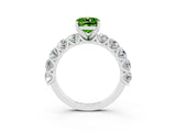 White gold Cushion Cut Peridot Prong Setting with Side Stones on a Pave Band_3
