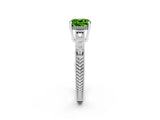 White gold Cushion Cut Peridot Ring with Milgrain Pavé Band and Four-Prong Setting_14