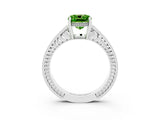 White gold Cushion Cut Peridot Ring with Milgrain Pavé Band and Four-Prong Setting_15