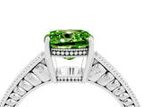 White gold Cushion Cut Peridot Ring with Milgrain Pavé Band and Four-Prong Setting_16