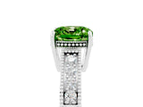 White gold Cushion Cut Peridot Ring with Milgrain Pavé Band and Four-Prong Setting_17