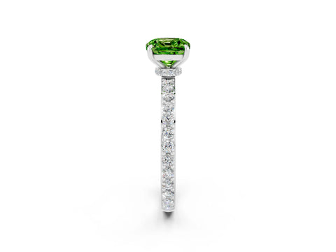 White gold Cushion Cut Peridot Ring with Pavé Band and Four-Prong Setting_2