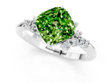 White gold Cushion Cut Peridot Ring with Side Stones and Four-Prong Setting_37