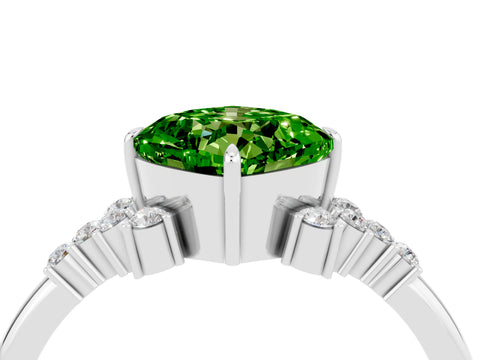 White gold Cushion Cut Peridot Ring with Side Stones and Four-Prong Setting_40