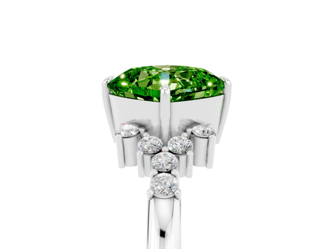 White gold Cushion Cut Peridot Ring with Side Stones and Four-Prong Setting_41