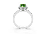 White gold Cushion Cut Peridot Scalloped Halo Engagement Ring with Round Shared Prong Band_27
