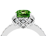 White gold Cushion Cut Peridot Scalloped Halo Engagement Ring with Round Shared Prong Band_28