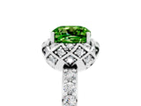 White gold Cushion Cut Peridot Scalloped Halo Engagement Ring with Round Shared Prong Band_29
