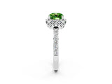 White gold Cushion Cut Peridot Scalloped Halo Engagement Ring with Round Shared Prong Band_38