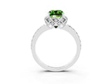 White gold Cushion Cut Peridot Scalloped Halo Engagement Ring with Round Shared Prong Band_39