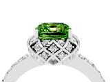 White gold Cushion Cut Peridot Scalloped Halo Engagement Ring with Round Shared Prong Band_40