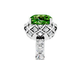 White gold Cushion Cut Peridot Scalloped Halo Engagement Ring with Round Shared Prong Band_41