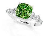 White gold Cushion Cut Peridot Scattered Round Accent Ring with Prong Setting_37