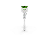 White gold Cushion Cut Peridot Scattered Round Accent Ring with Prong Setting_38