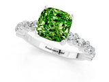 White gold Cushion Cut Peridot Side Stone Solitaire Ring with Round  and Four-Prong Setting_49