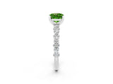 White gold Cushion Cut Peridot Side Stone Solitaire Ring with Round  and Four-Prong Setting_50