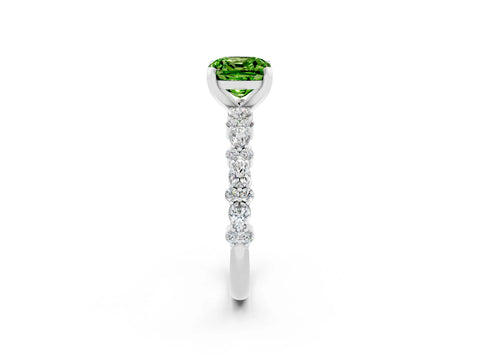 White gold Cushion Cut Peridot Side Stone Solitaire Ring with Round  and Four-Prong Setting_50