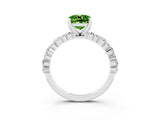 White gold Cushion Cut Peridot Side Stone Solitaire Ring with Round  and Four-Prong Setting_51