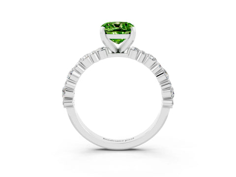 White gold Cushion Cut Peridot Side Stone Solitaire Ring with Round  and Four-Prong Setting_51