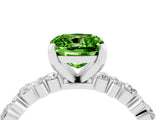 White gold Cushion Cut Peridot Side Stone Solitaire Ring with Round  and Four-Prong Setting_52