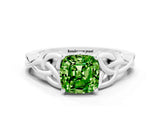 White gold Cushion Cut Peridot Solitaire Celtic Knot Ring with Four-Prong Setting_12