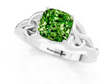 White gold Cushion Cut Peridot Solitaire Celtic Knot Ring with Four-Prong Setting_13