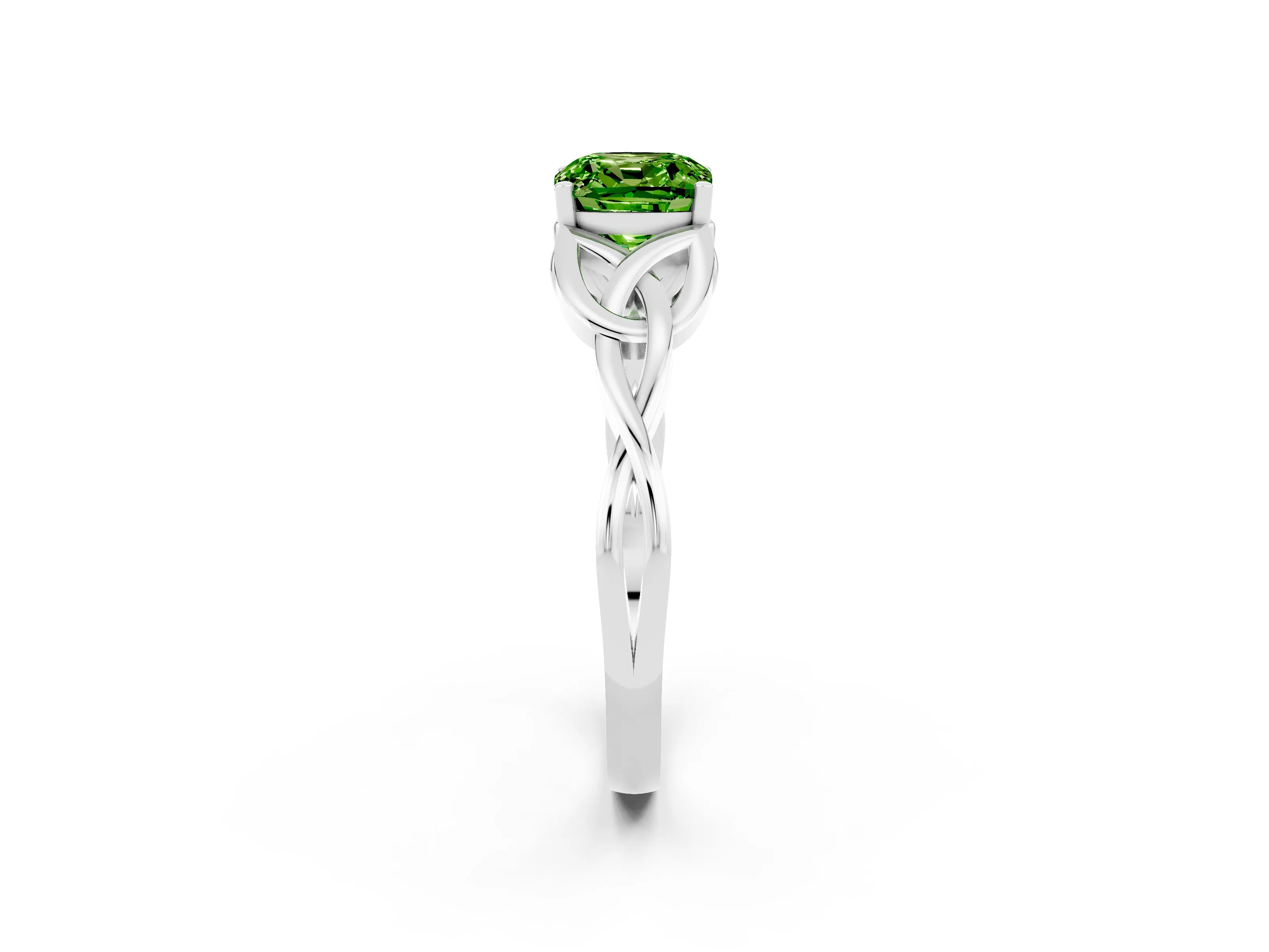 White gold Cushion Cut Peridot Solitaire Celtic Knot Ring with Four-Prong Setting_14