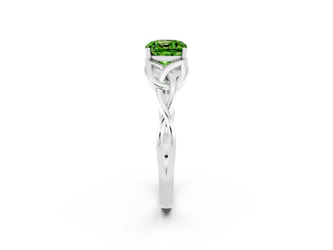 White gold Cushion Cut Peridot Solitaire Celtic Knot Ring with Four-Prong Setting_14