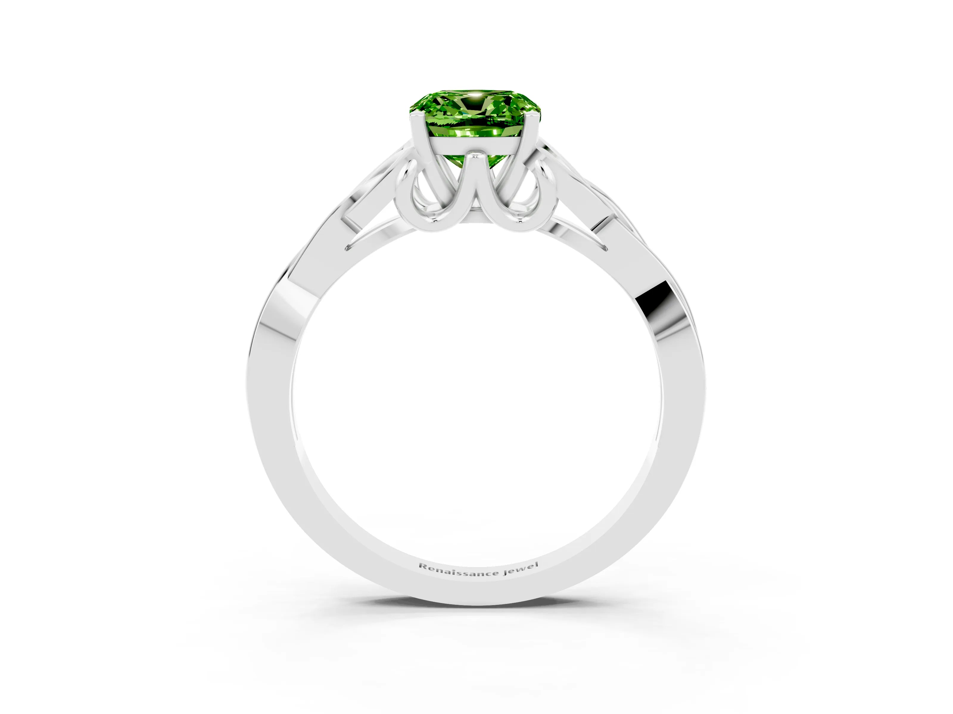 White gold Cushion Cut Peridot Solitaire Celtic Knot Ring with Four-Prong Setting_15