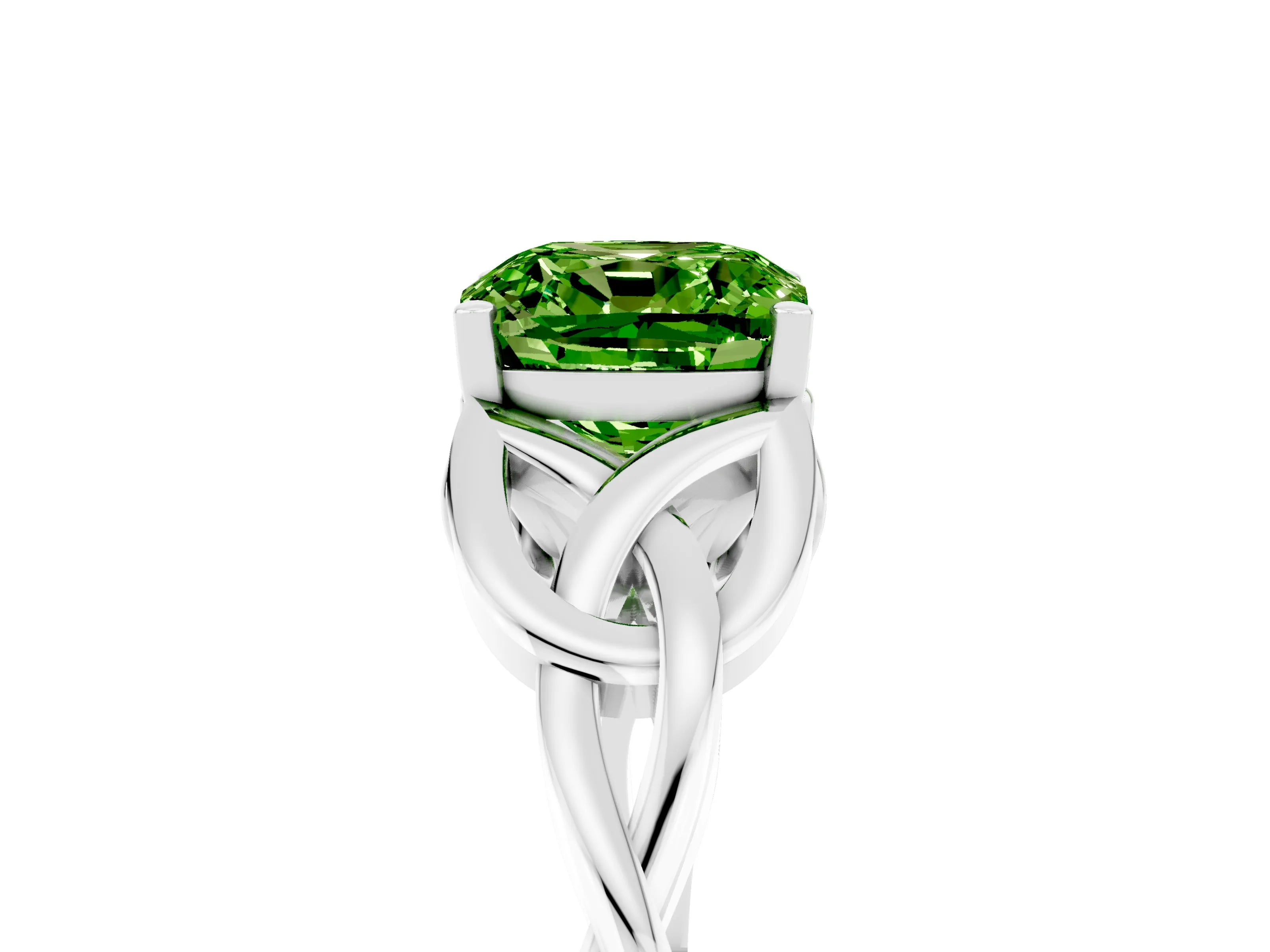 White gold Cushion Cut Peridot Solitaire Celtic Knot Ring with Four-Prong Setting_17