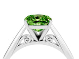White gold Cushion Cut Peridot Solitaire Engagement Ring with Cathedral Setting and Four-Prong Mount_124