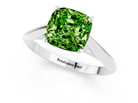 White gold Cushion Cut Peridot Solitaire Engagement Ring with Cathedral Setting and Four-Prong Mount_13