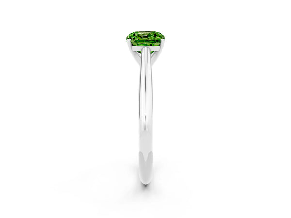 White gold Cushion Cut Peridot Solitaire Engagement Ring with Cathedral Setting and Four-Prong Mount