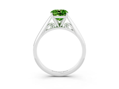 White gold Cushion Cut Peridot Solitaire Engagement Ring with Cathedral Setting and Four-Prong Mount_27