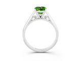 White gold Cushion Cut Peridot Solitaire Engagement Ring with Cathedral Setting and Four-Prong Mount_33